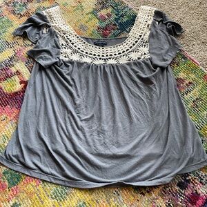 American Eagle Outfitters Gray Blouse with Crochet Detail